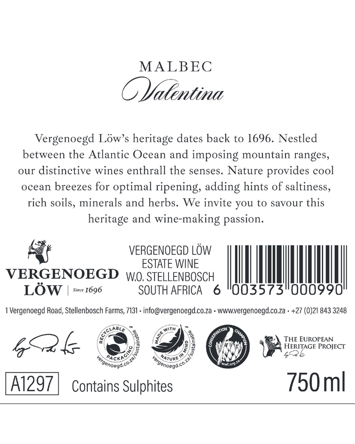 Vergenoegd Löw Valentina Malbec 2023